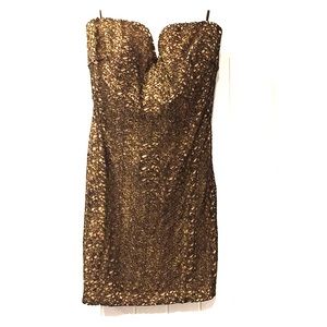Bebe strapless black and gold dress with lining